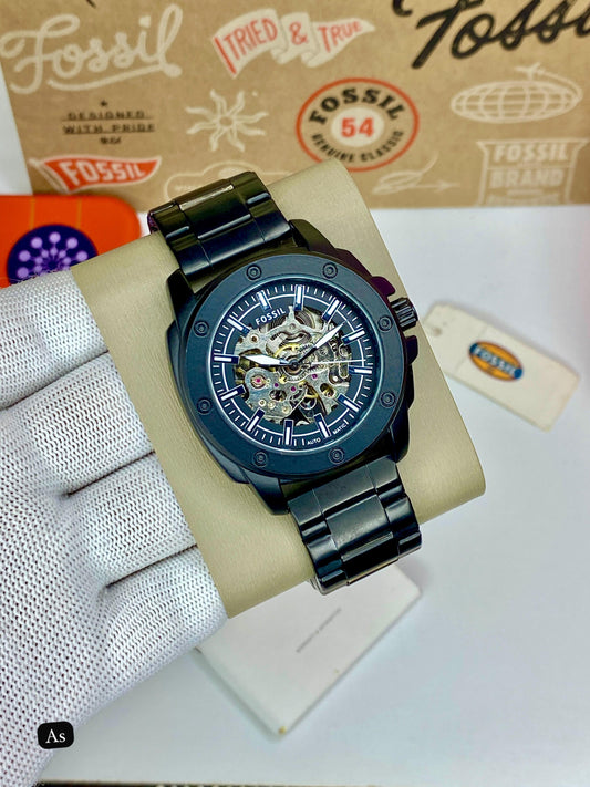 Fossil Mechanical Skeleton Dial Watch – Premium Black Edition