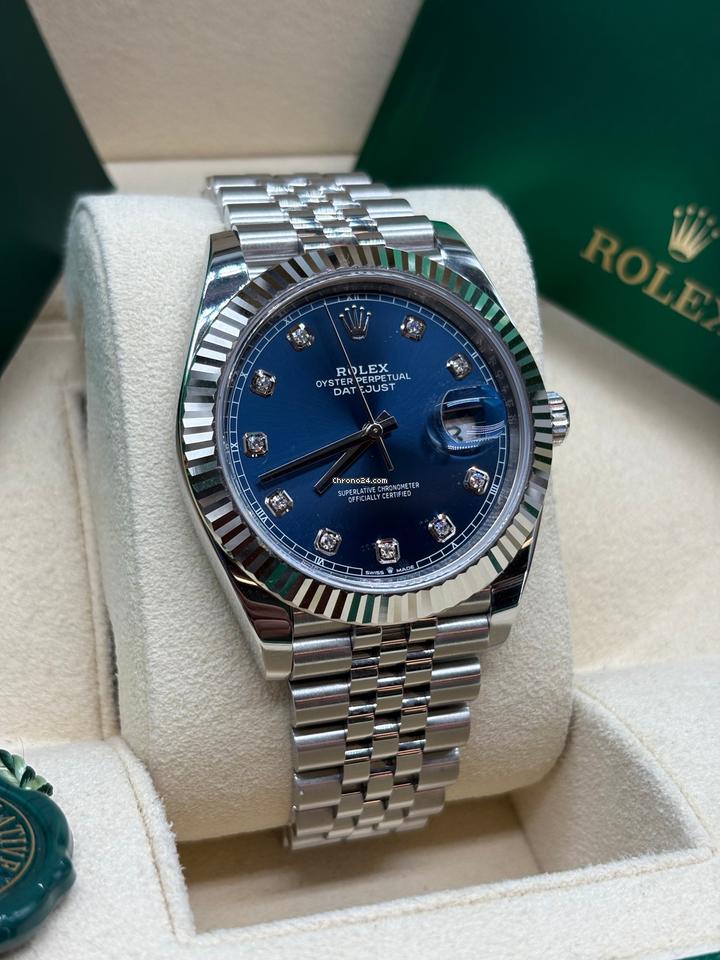 ROLEX DATEJUST 41 STEEL AND WHITE GOLD BLUE DIAMOND DIAL JUBILEE BRACELET 41MM