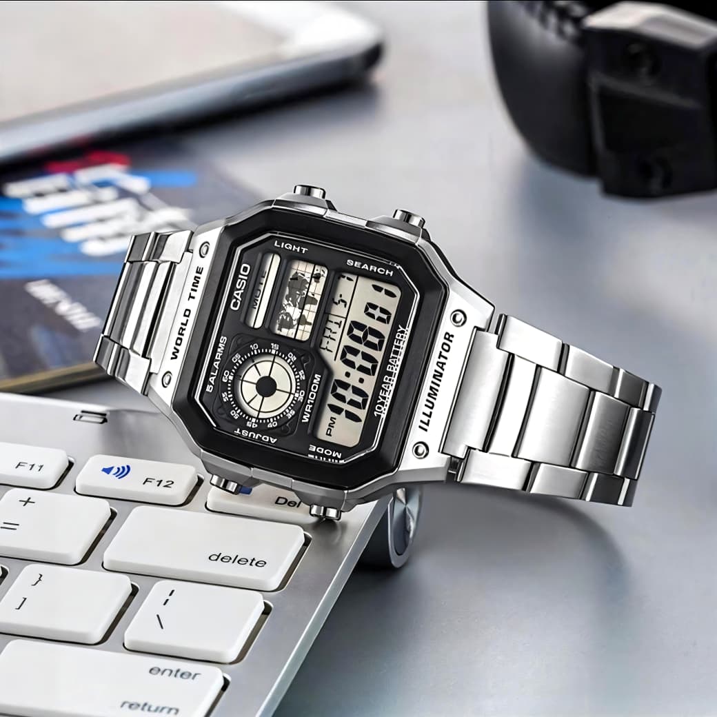 Casio Youth Digital Men Silver Digital watch D099 AE-1200WHD-1AVDF