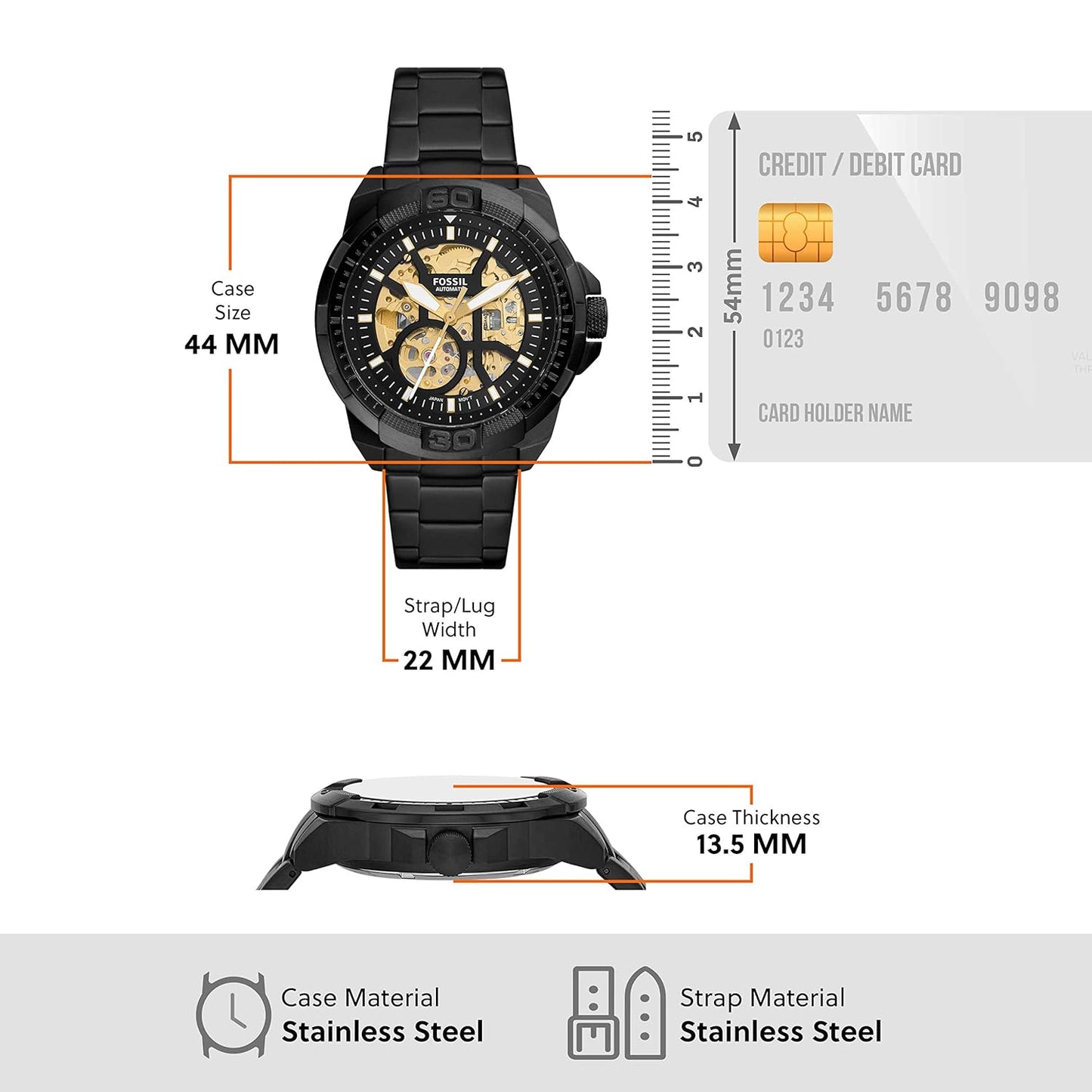 Fossil Bronson Analog Black Dial Men's Watch-ME3217 Stainless Steel, Black Strap