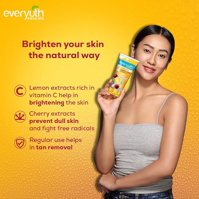 Everyuth Naturals Brightening Lemon & Cherry Face Wash|Deep Cleansing, Oil Control & Tan Reduction.