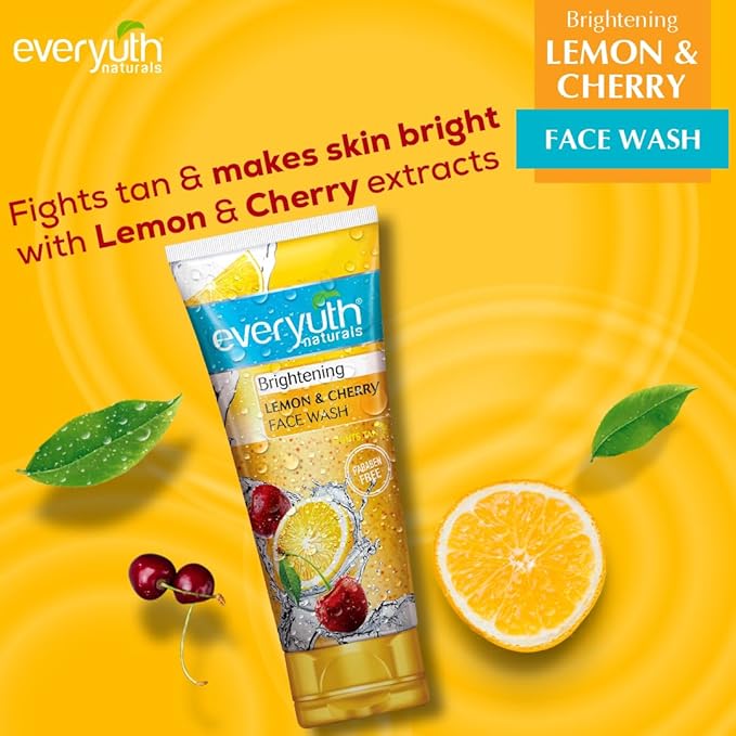 Everyuth Naturals Brightening Lemon & Cherry Face Wash|Deep Cleansing, Oil Control & Tan Reduction.