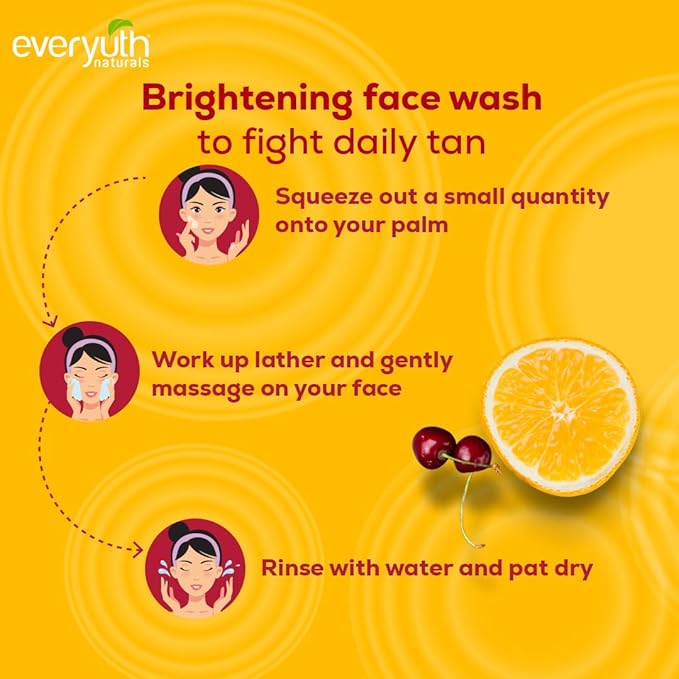 Everyuth Naturals Brightening Lemon & Cherry Face Wash|Deep Cleansing, Oil Control & Tan Reduction.