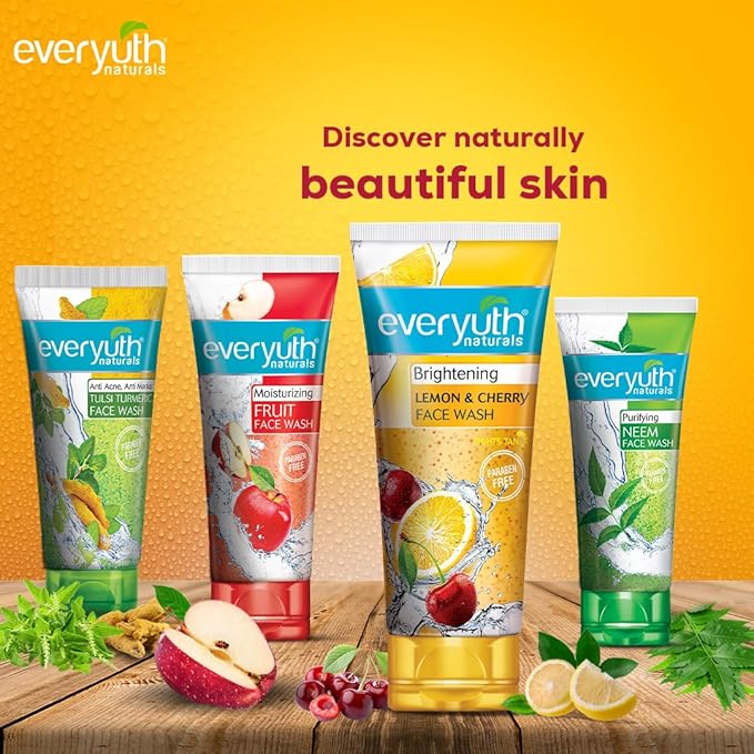 Everyuth Naturals Brightening Lemon & Cherry Face Wash|Deep Cleansing, Oil Control & Tan Reduction.