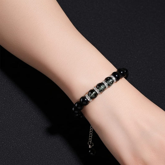 Elegant Black & Green Crystal Beaded Bracelet for Women | Fashion Jewelry with Adjustable Chain