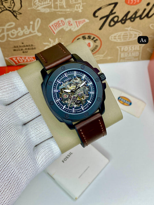 Fossil Mechanical Skeleton Dial Watch – Premium Black Edition