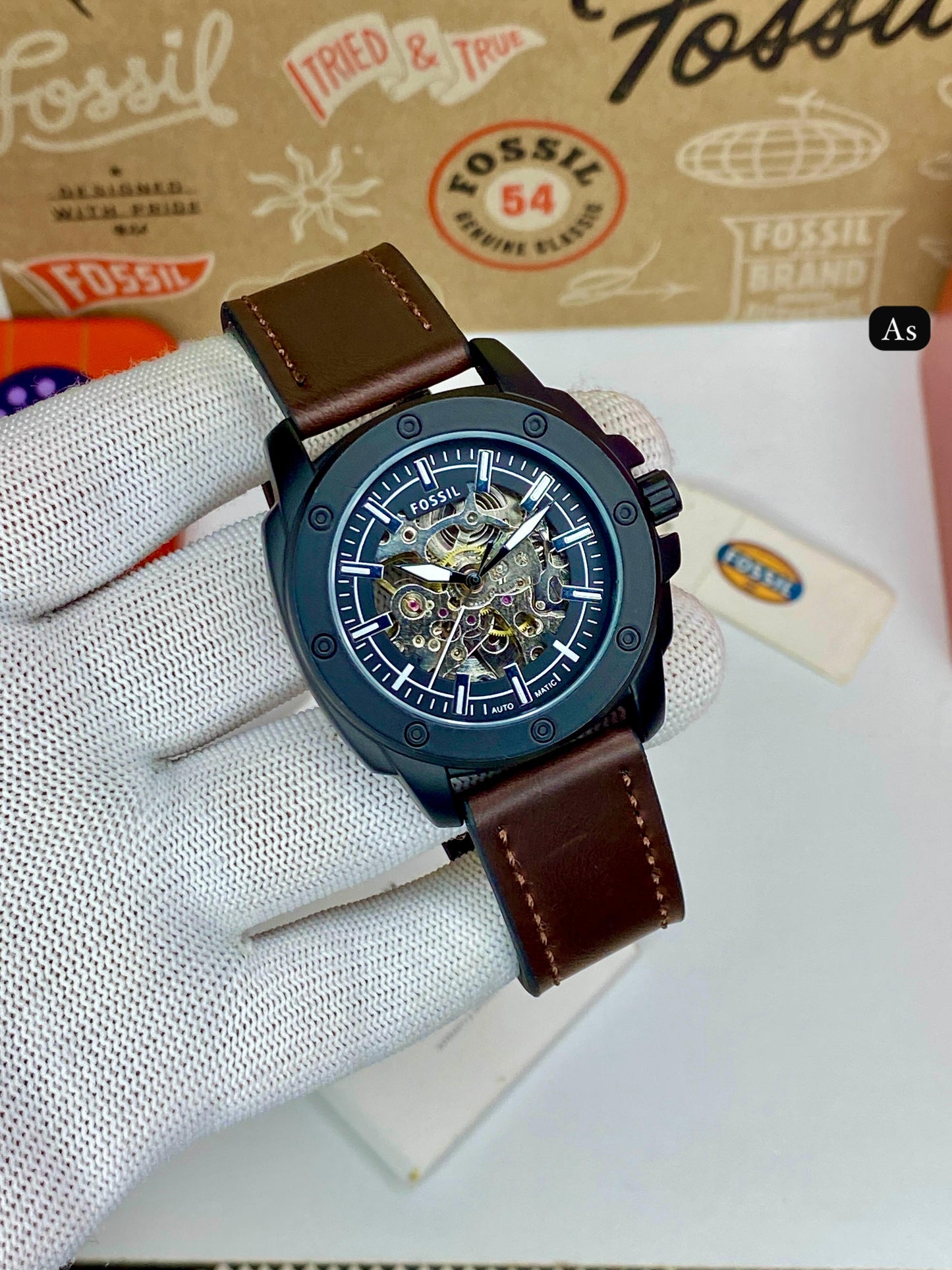 Fossil Mechanical Skeleton Dial Watch – Premium Black Edition