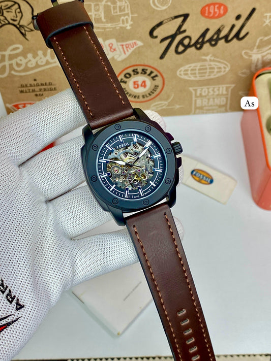 Fossil Mechanical Skeleton Dial Watch – Premium Black Edition