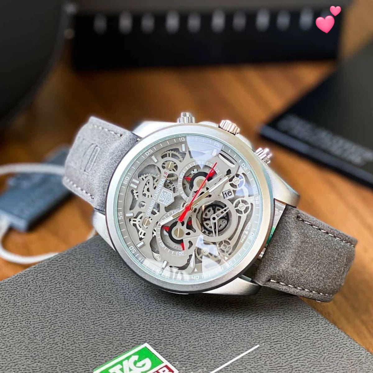 Grand Carreras Skeleton Automatic Watch – Grey Leather Strap