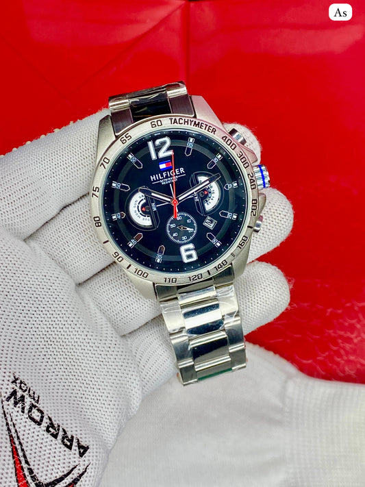 Hilfiger Black Dial Chronograph Watch – Premium Steel Edition