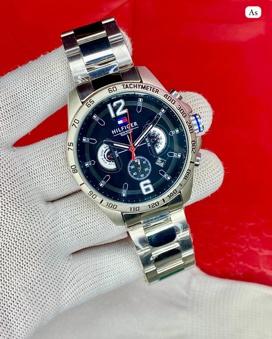 Hilfiger Black Dial Chronograph Watch – Premium Steel Edition