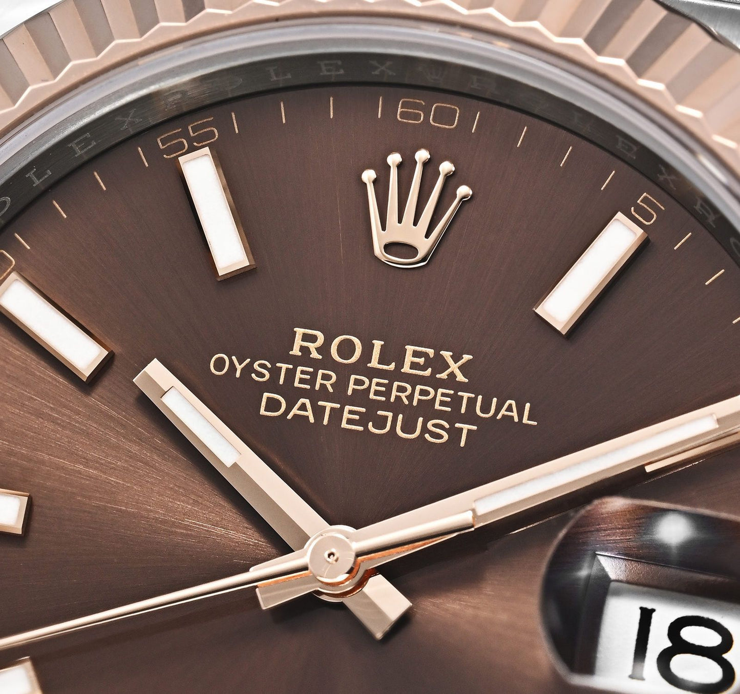 Rolex Datejust 41 NEW 2025 Chocolate Index Dial Two Tone Rose Gold Fluted Bezel Jubilee Bracelet