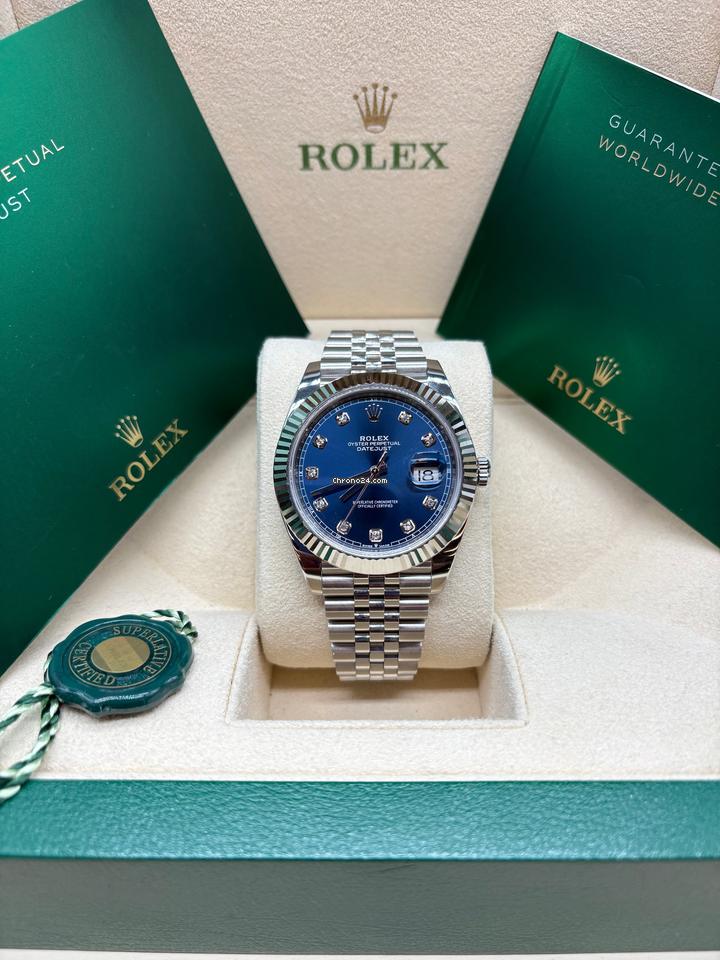 ROLEX DATEJUST 41 STEEL AND WHITE GOLD BLUE DIAMOND DIAL JUBILEE BRACELET 41MM