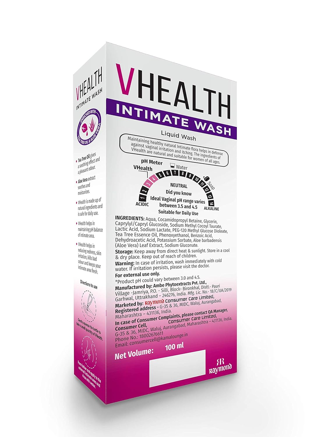 VHealth Intimate Hygiene Liquid Wash Clear, 100 ml