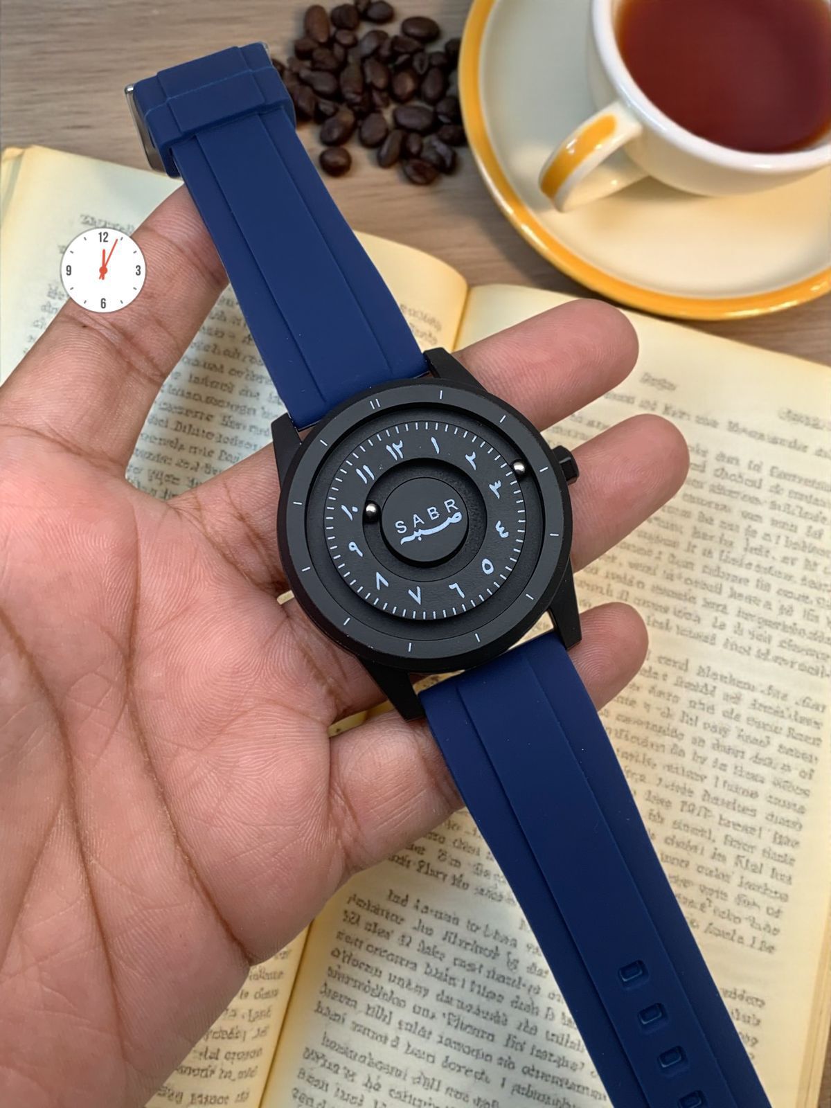 Arabic Dial Watch for Men – SABR Black Case with Grey Silicone Strap