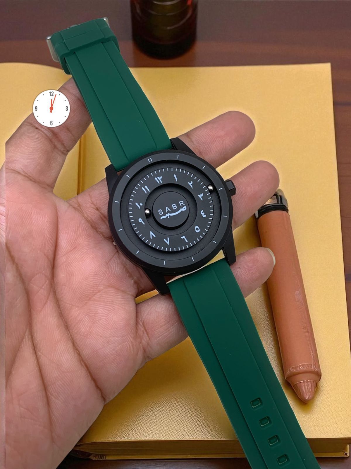 Arabic Dial Watch for Men – SABR Black Case with Grey Silicone Strap