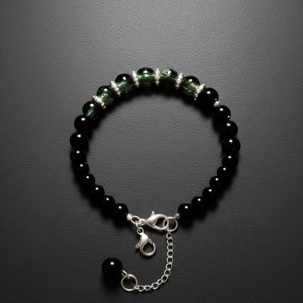Elegant Black & Green Crystal Beaded Bracelet for Women |  Fashion Jewelry with Adjustable Chain