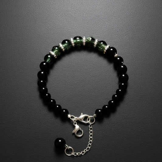 Elegant Black & Green Crystal Beaded Bracelet for Women |  Fashion Jewelry with Adjustable Chain