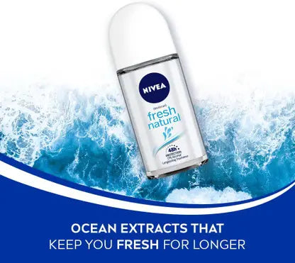 Nivea Fresh Natural Anti-Perspirant Deo Roll-On with ocean extracts for 48-hour protection.
