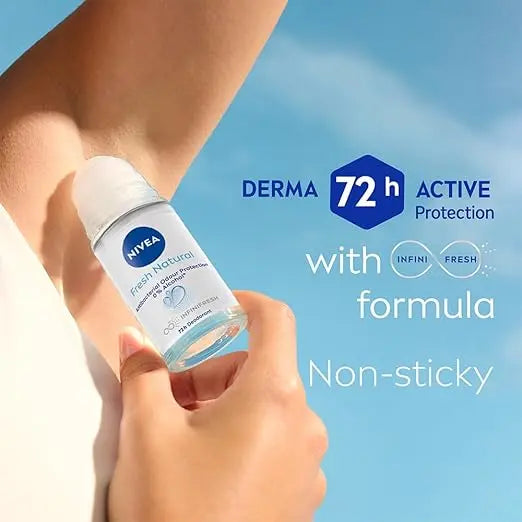 Nivea Fresh Natural Anti-Perspirant Deo Roll-On with ocean extracts for 48-hour protection.
