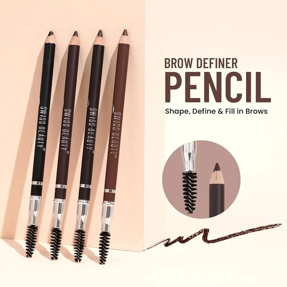 Swiss Beauty Eyebrow Definer Pencil With Spoolie Smudge Proof, Waterproof And Pigmented Eyebrow Pencil Shade - Deep Brown, 1.5Gm