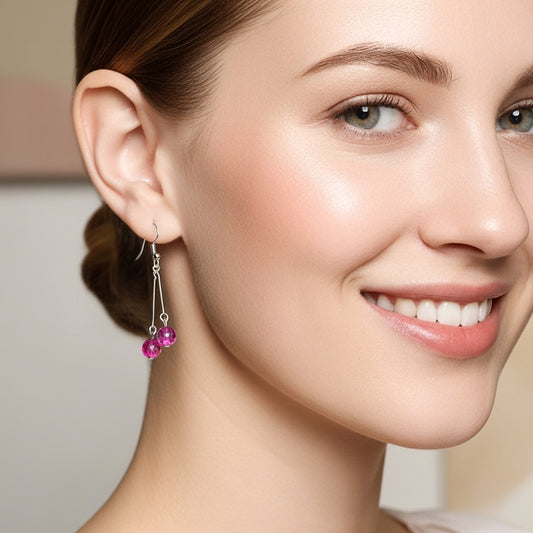 Rosé Glow Drop Earrings Elegant Pink Beaded Drop Earrings with Silver Hooks