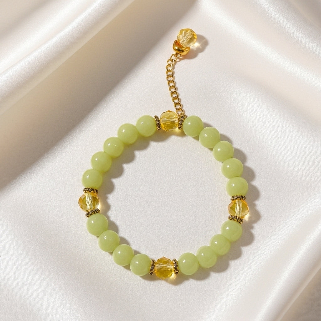 Lemon Glow Beaded Bracelet with Golden Crystal Accents