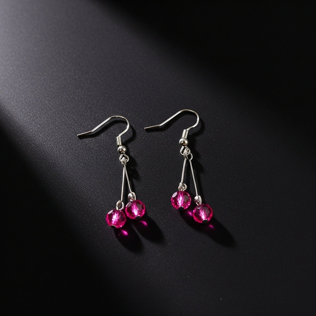 Rosé Glow Drop Earrings Elegant Pink Beaded Drop Earrings with Silver Hooks